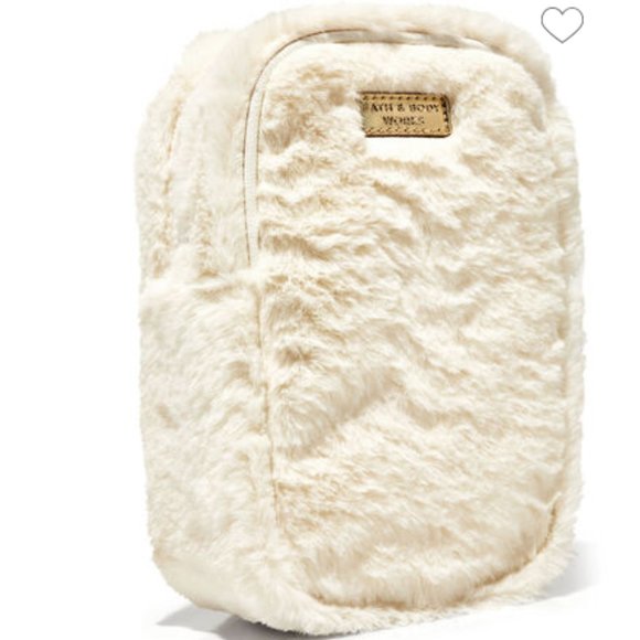 BBW Bath and Body Works Holiday 2023 Faux Fur Cosmetic Bag Gold Strap NEW w/Tags - Picture 2 of 8
